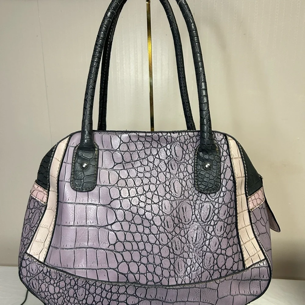 Guess Vintage Black & Pink crocodile skin textured bag